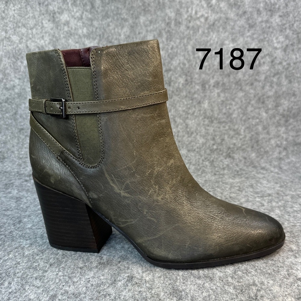 Franco Sarto Chelle Ankle Boots Womens 9.5 Olive Green Leather Block Heel Boots